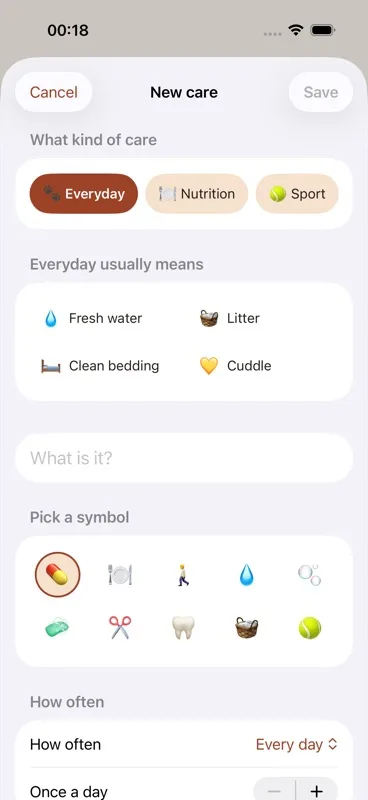 The "What is it?" text field with a name typed in, e.g. "Morning walk".